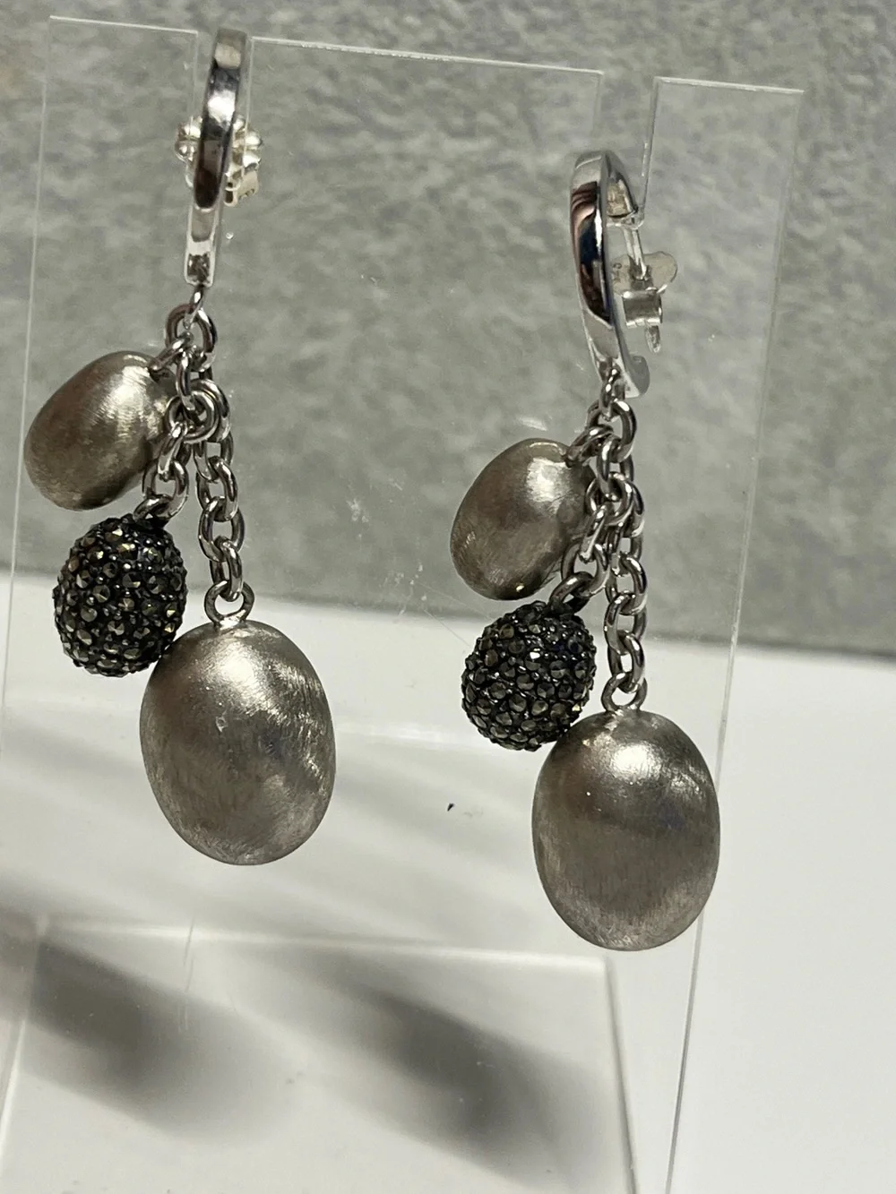 Nanis Italy Brushed Dangle Drop 925 Sterling Silver Marcasite - Picture 3 of 8